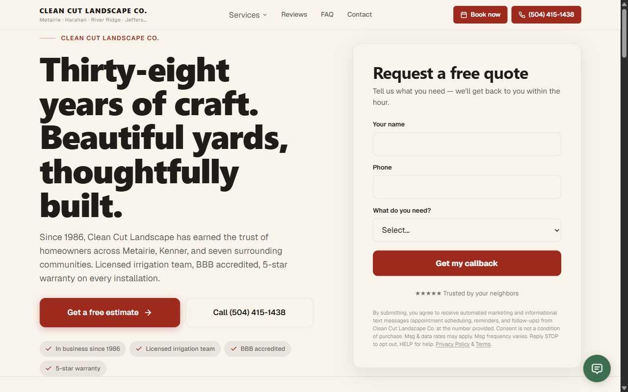 Clean Cut Landscape Co — live SeldonFrame workspace