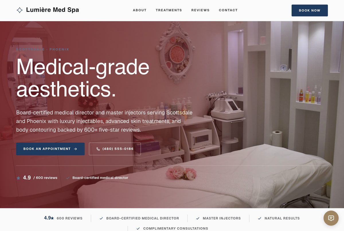 Lumière Med Spa — live SeldonFrame workspace