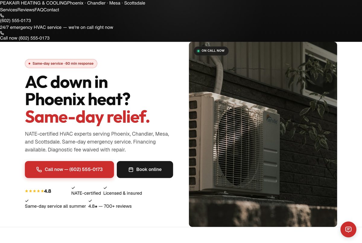 PeakAir Heating & Cooling — live SeldonFrame workspace